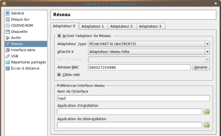 Préférences réseau de la VM
