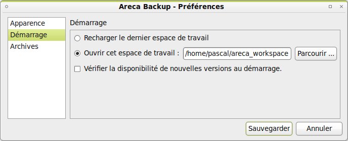 Areca - espace de travail