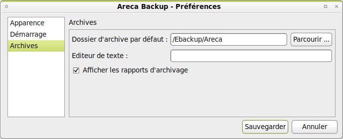 Areca - espace de travail
