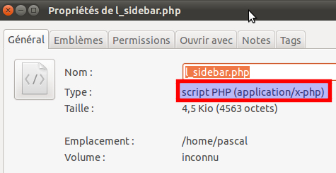 Propriétés d’un fichier et son type