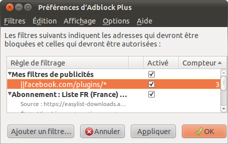 AdBlock Plus préférences
