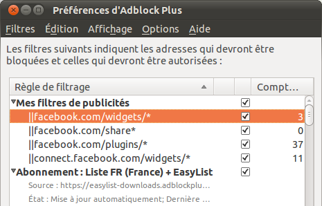 AdBlock Plus préférences
