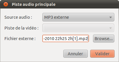 Fenêtre piste audio principale