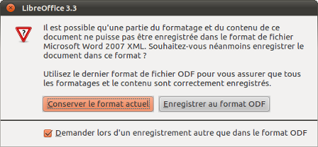 boite de dialogue pour OOXML