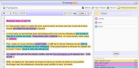 l’interface d’Etherpad