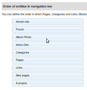 ordre des menus