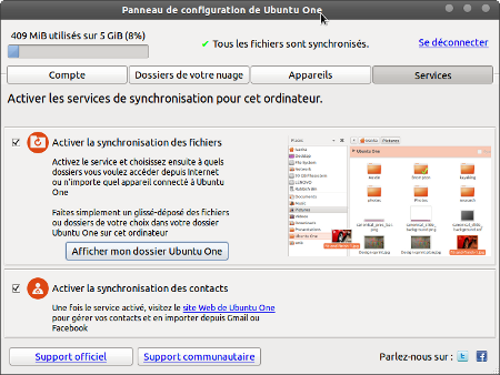 le panneau de contrôle d’Ubuntu One