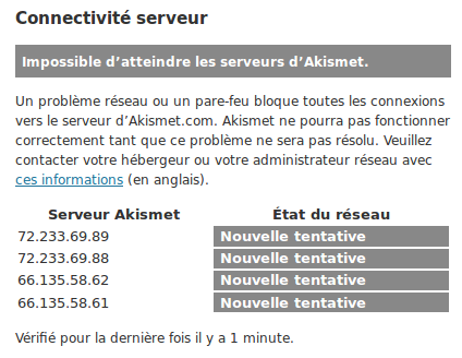 akismet connexion serveurs