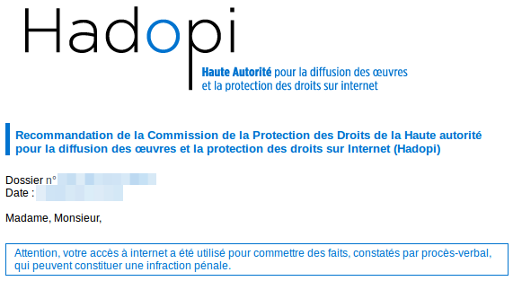 email de recommendation hadopi