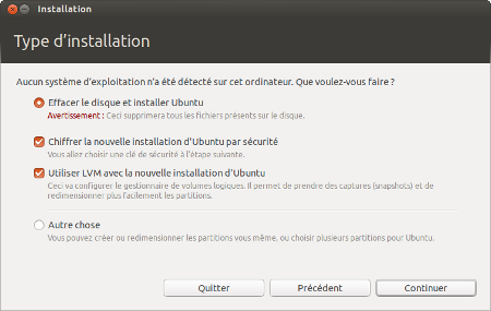 Option installation : chiffrer le disque dur