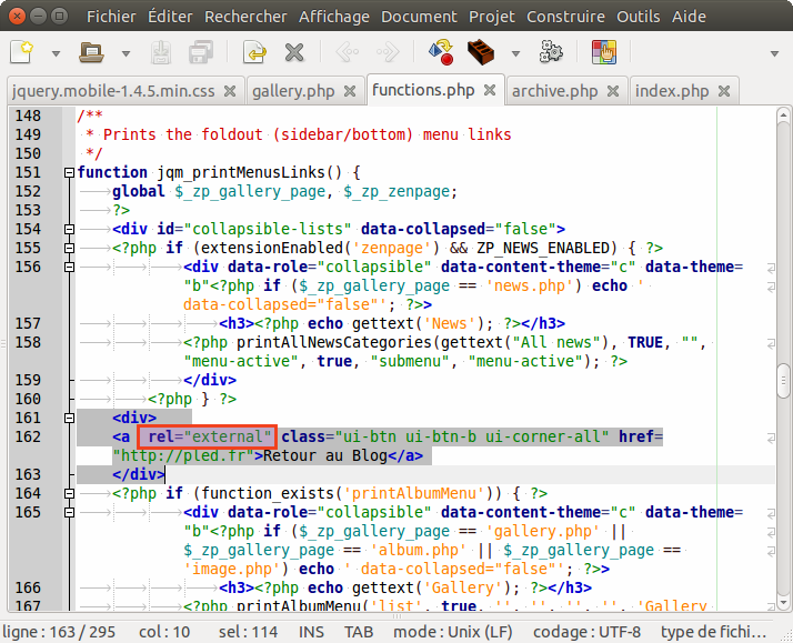 modifications de functions.php
