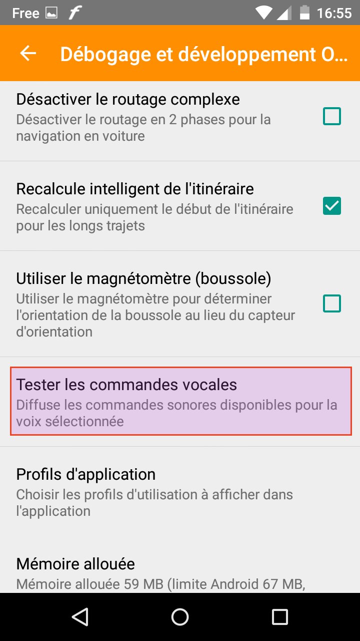 osmand tester les commandes vocales