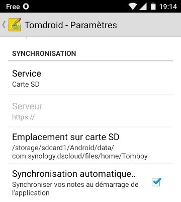 Réglages de TomDroid
